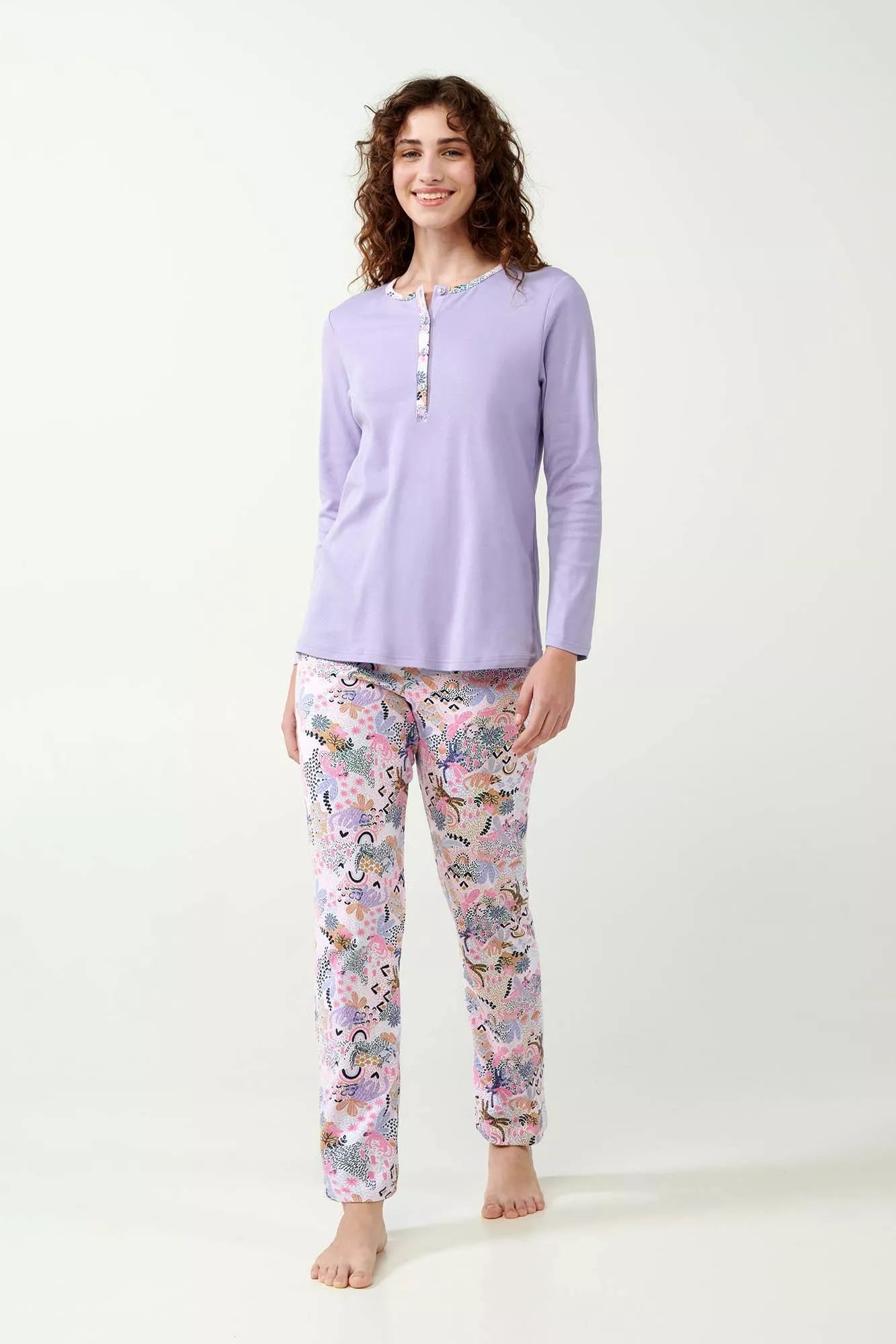 21300 825 VAMP ΓΥΝ. ΠΥΤΖΑΜΑ 100% ΒAMBAKI χρώμα: LAVENDER SWEET  Πυτζάμα Interlock με Πατιλέτα