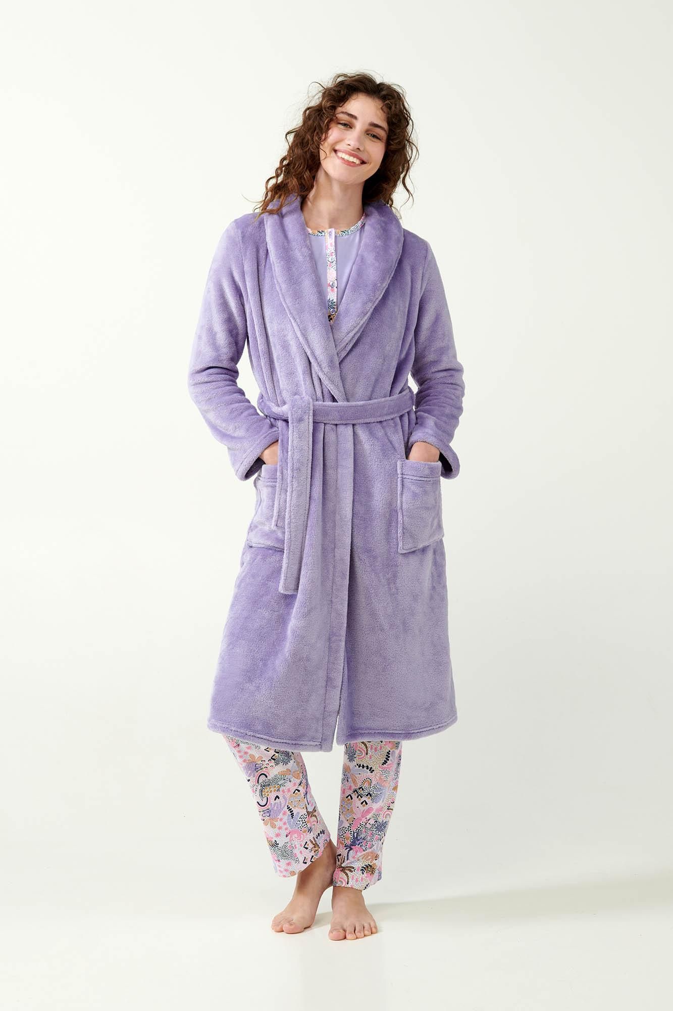 21332 825 VAMP ΓΥΝ. ΡΟΜΠΑ χρώμα: LAVENDER SWEET  Μακριά Σταυρωτή Fleece Ρόμπα