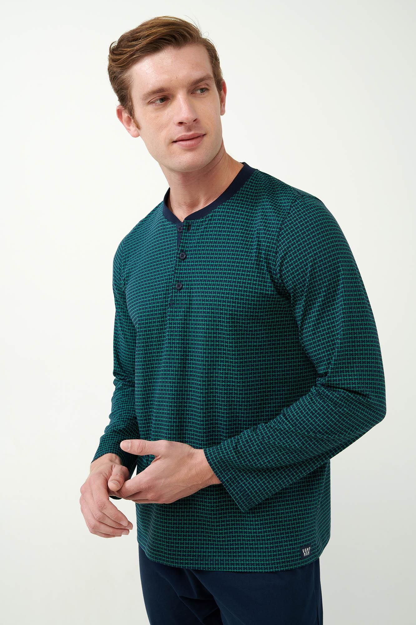 21600 180 VAMP ΑΝΔΡΙΚ. ΠΥΤΖΑΜΑ 100% BAMBAKI χρώμα:BLUE  Πυτζάμα Jersey με Γεωμετρικό Μοτίβο