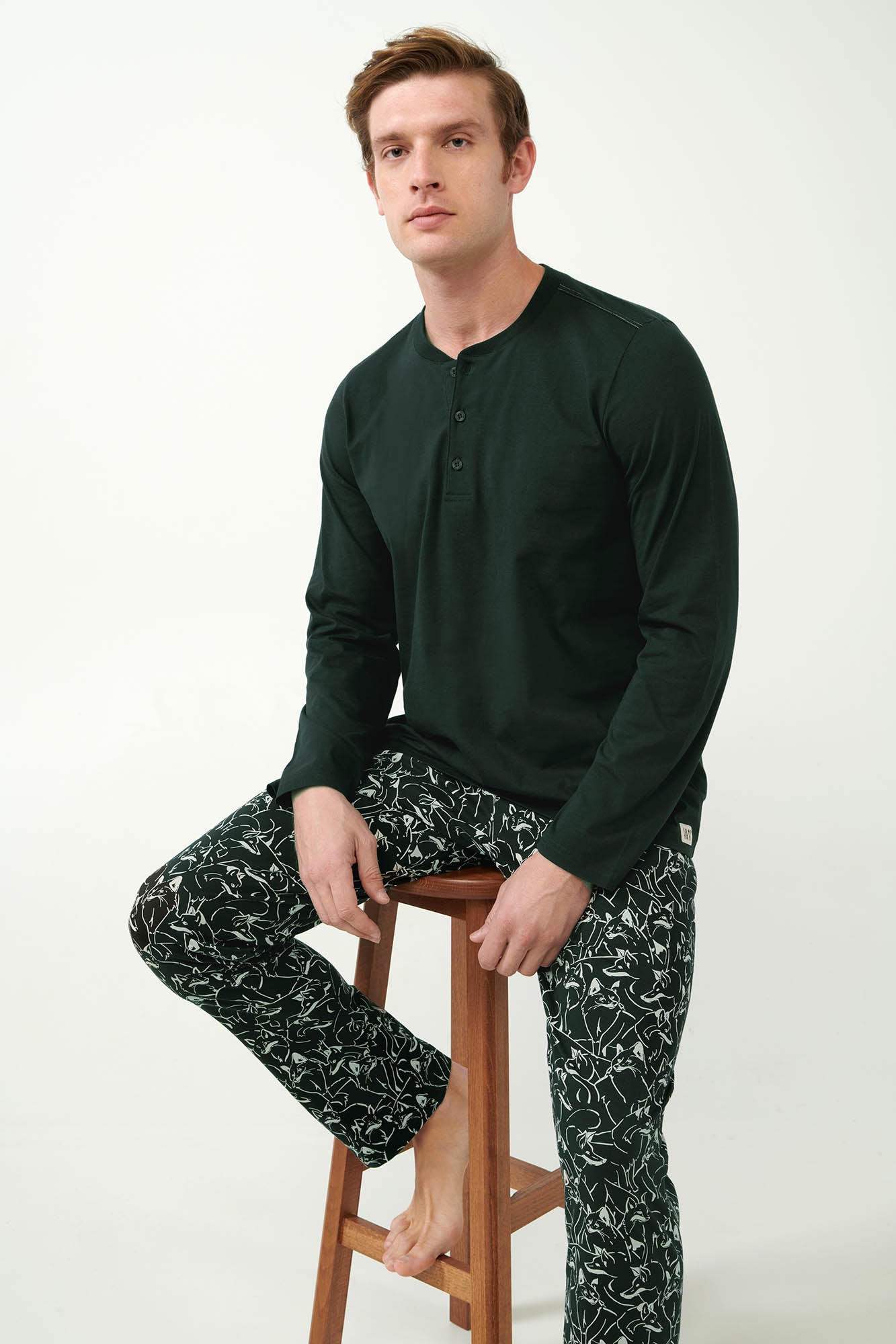 21642 815 VAMP ΑΝΔΡΙΚ. ΠΥΤΖΑΜΑ 100% BAMBAKI χρώμα:GREEN DEEP FOREST