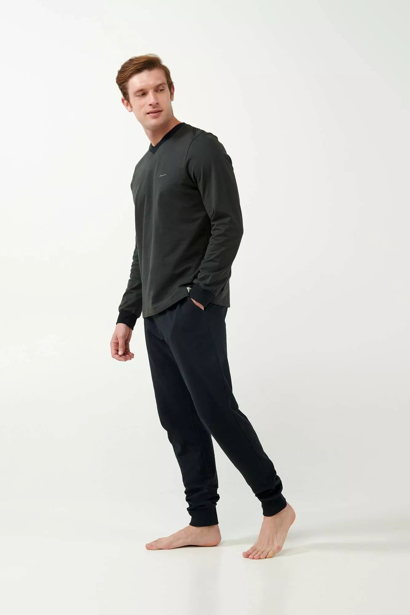 21731 823 VAMP ΑΝΔΡΙΚ. ΦΟΡΜΑ ΣΠΙΤΙΟΥ 100% BAMBAKI χρώμα:  BLUE MOONLIT Φούτερ Φόρμα Σπιτιού με Μανσέτες