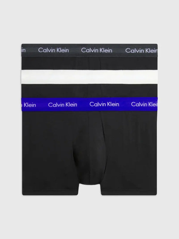 0000U2664G Η4X LOW RISE TRUNK CALVIN KLEIN ΑΝΔΡΙΚ. ΕΣΩΡΟΥΧΟ ΜΠOΞΕΡ 3 PACK Σετ 3 TEM ΜΑΥΡΑ ΜΕ ΛΟΓΟΤΥΠΟ  ΛΕΥΚΟ ΣΤΟ ΛΑΣΤΙΧΟ ΧΡΩΜΑΤΟΣ ΜΑΥΡΟ, ΜΠΛΕ-ΜΩΒ ΚΑΙ ΜΠΕΖ