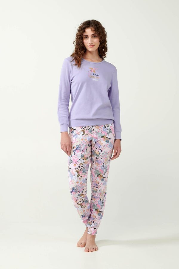 21303 825 VAMP ΓΥΝ. ΠΥΤΖΑΜΑ 100% ΒAMBAKI χρώμα: LAVENDER SWEET  Πυτζάμα Interlock με Μανσέτες