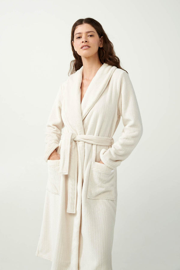 21363 113 VAMP ΓΥΝ. ΡΟΜΠΑ χρώμα: BEIGE SKIN  Υπόλευκη Σταυρωτή Fleece Ρόμπα