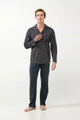21662 102 VAMP ΑΝΔΡΙΚ. ΠΥΤΖΑΜΑ 100% BAMBAKI χρώμα:DARK GRAY  Κουμπωτή Πυτζάμα Interlock με Ταρτάν Μοτίβο