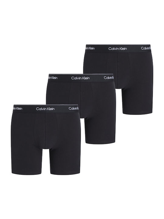 LV00NB4394 OFL COTTON BRIEF Μακρύ 3PK CALVIN KLEIN ΑΝΔΡΙΚ. ΜΠΟΞΕΡ 3 PACK Σετ 3 TEM 100% ΒΑΜΒΑΚΙ, χρώματα: 3 ΜΑΥΡA ΜΕ ΜΑΥΡΑ ΛΑΣΤΙΧΑ ΜΑΥΡΟ