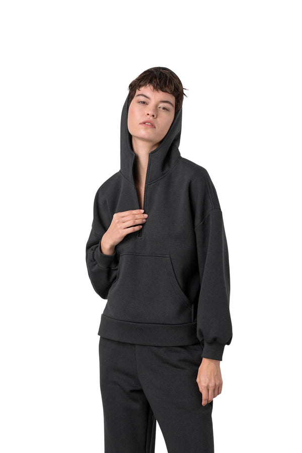 17155 102 VAMP ΓΥΝ. ΜΠΛΟΥΖΑ Μονόχρωμη με Κουκούλα DARK GRAY